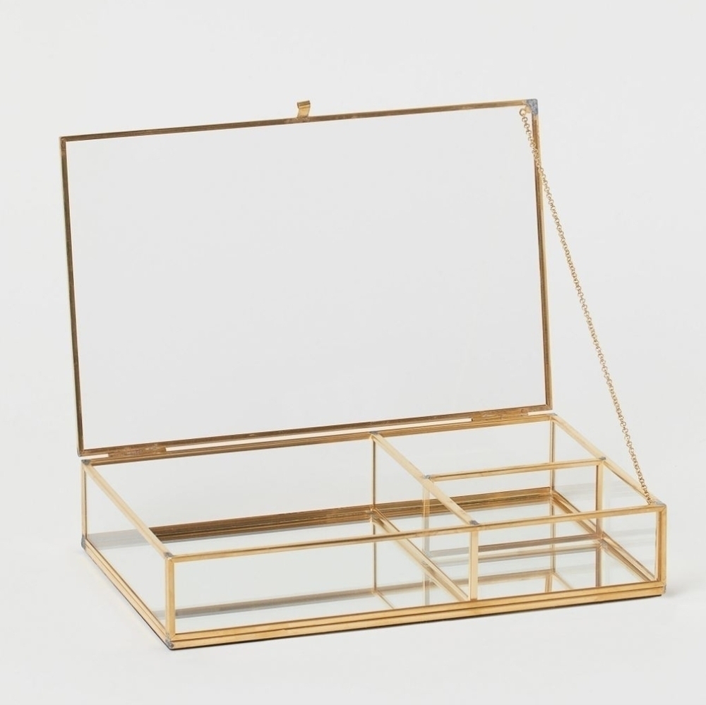 New Glass Jewelry Box from H&M Clear Glass & Gold Jewelry Box Display Case